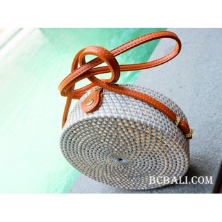 sling leather bags circle bali rattan grey color